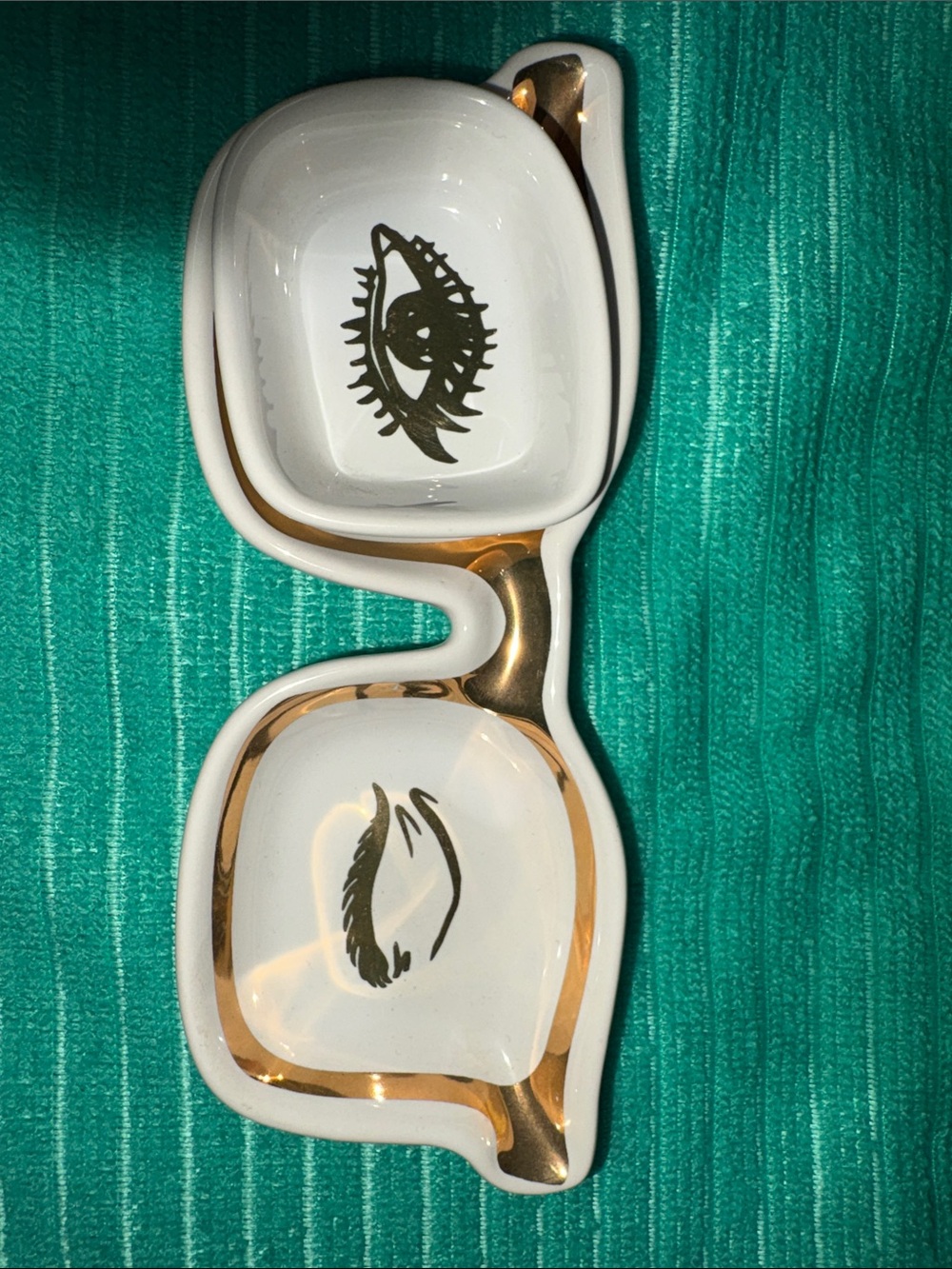 White Ceramic Sunglasses Trinket Dish with Gold Detail#0054